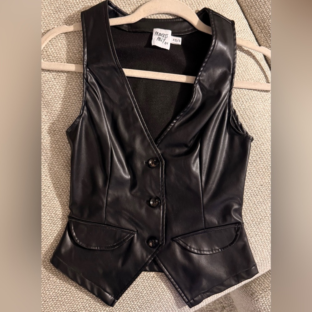 Princess Polly Black Vegan Leather Vest